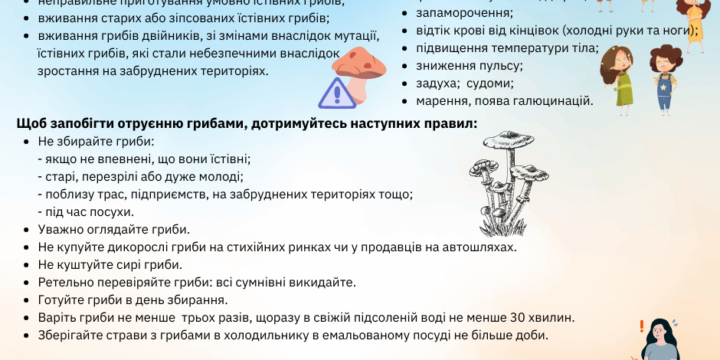 Пам’ятка щодо профілактики отруєння дикорослими грибами